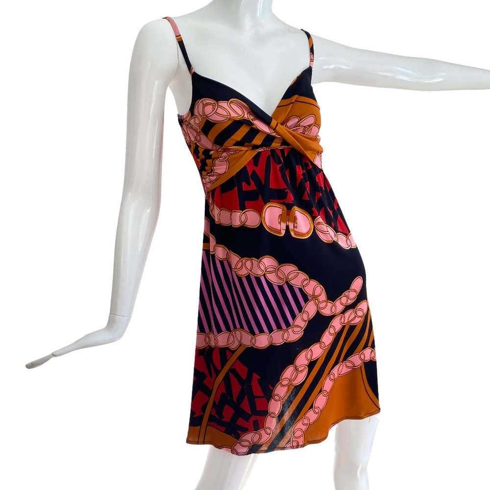 NWT Flora Kung Black Pink Jewel Print Silk Jersey Mini Cami Babydoll Dress